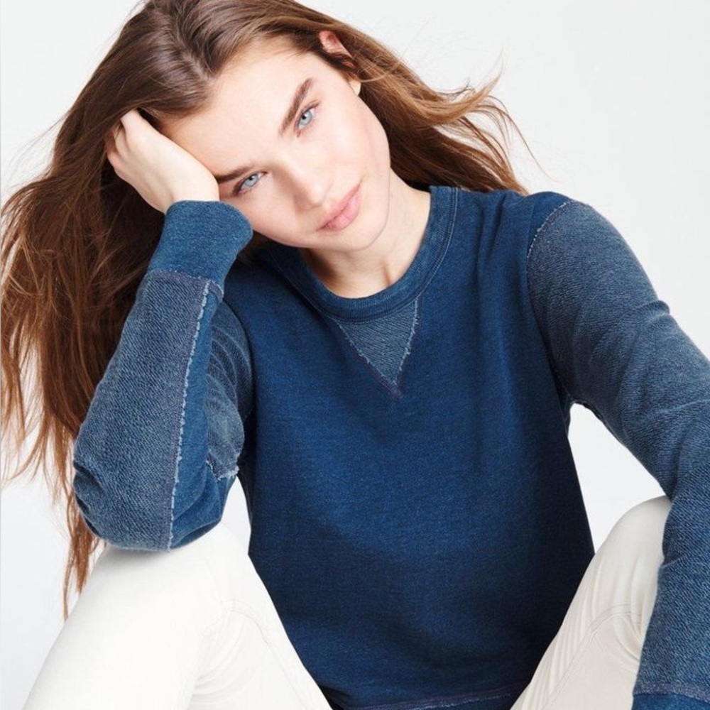 Rag &‎ Bone Indigo Cotton Blend Crewneck Relaxed Fit Terry Sweatshirt Medium